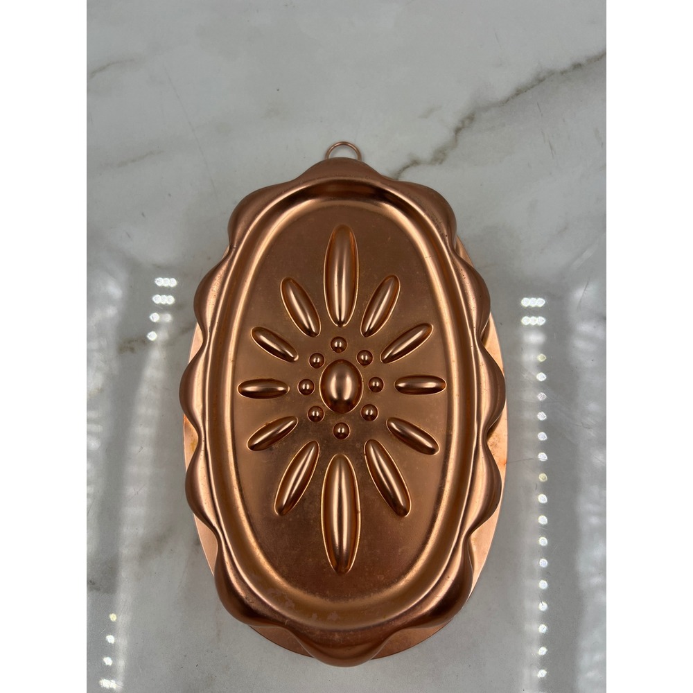 Vintage Spring Copper Jello Mold 3 Cup Oval Sunburst Floral Wall Decor Pan